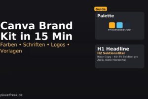 Typografisches Titelbild mit Farbpalette- und Typografie-Karten – Canva Brand Kit in 15 Minuten.